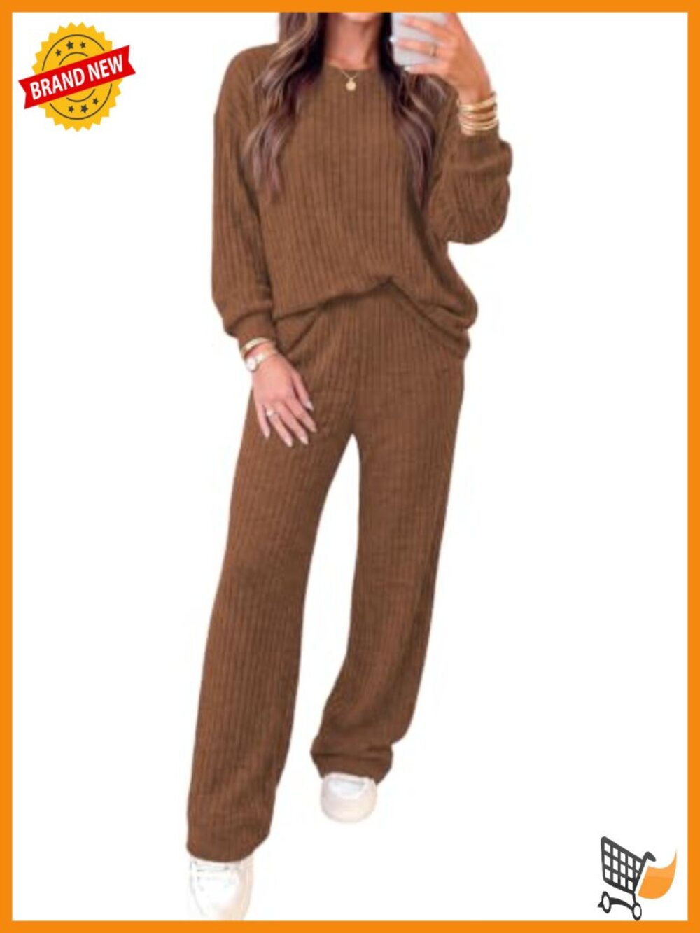Ribbed Knit Lounge Set Wide Leg Pants Sweater Set